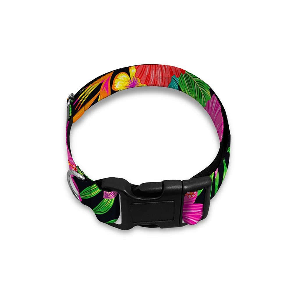 Colorful Hibiscus Flowers Pattern Print Dog Collar