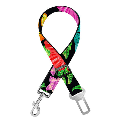 Colorful Hibiscus Flowers Pattern Print Dog Seat Belt