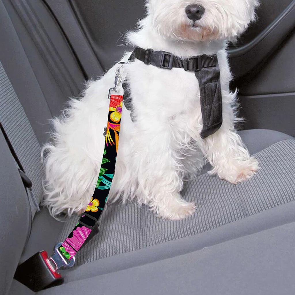 Colorful Hibiscus Flowers Pattern Print Dog Seat Belt