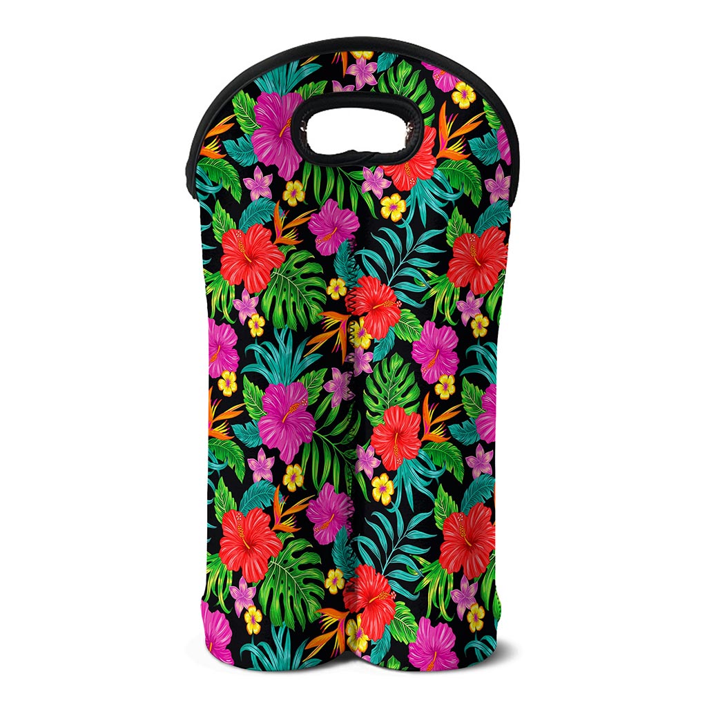 Colorful Hibiscus Flowers Pattern Print Double Neoprene Wine Tote