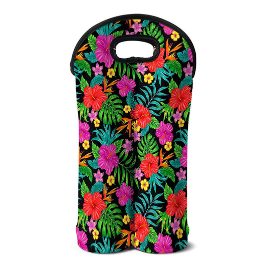 Colorful Hibiscus Flowers Pattern Print Double Neoprene Wine Tote