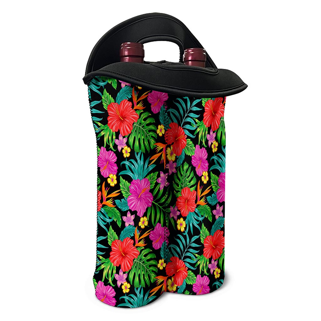Colorful Hibiscus Flowers Pattern Print Double Neoprene Wine Tote
