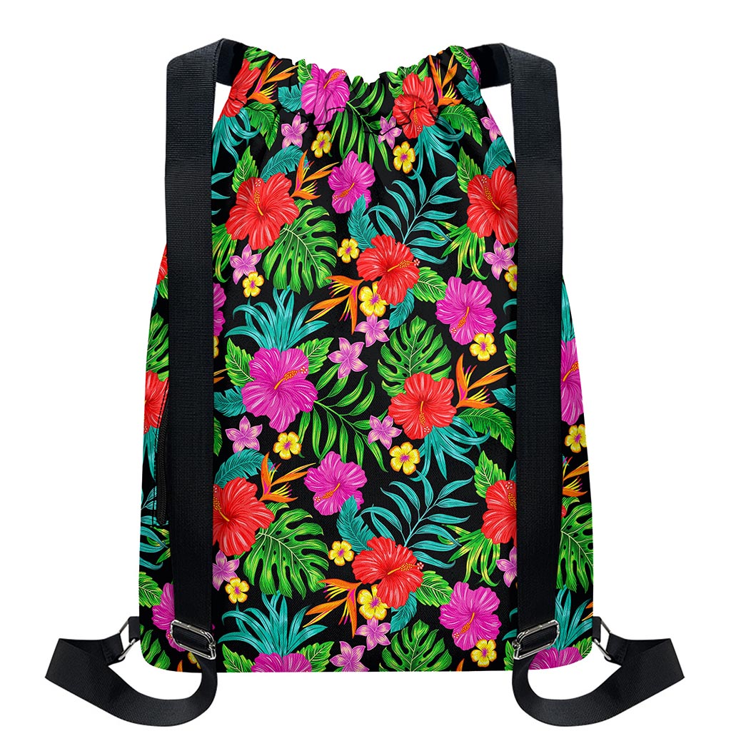 Colorful Hibiscus Flowers Pattern Print Drawstring Backpack