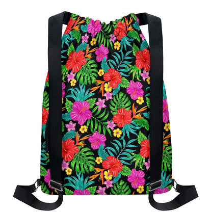 Colorful Hibiscus Flowers Pattern Print Drawstring Backpack