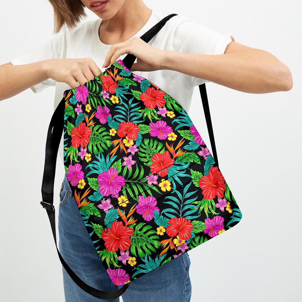 Colorful Hibiscus Flowers Pattern Print Drawstring Backpack
