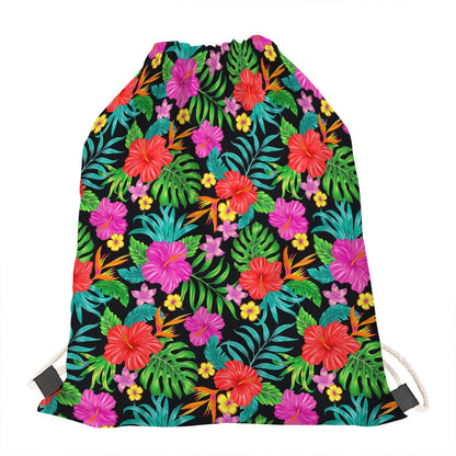 Colorful Hibiscus Flowers Pattern Print Drawstring Bag