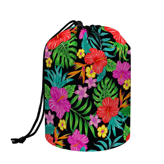 Colorful Hibiscus Flowers Pattern Print Drawstring Makeup Bag