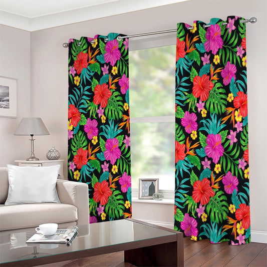 Colorful Hibiscus Flowers Pattern Print Extra Wide Grommet Curtains