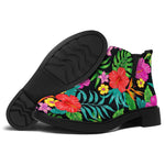 Colorful Hibiscus Flowers Pattern Print Flat Ankle Boots