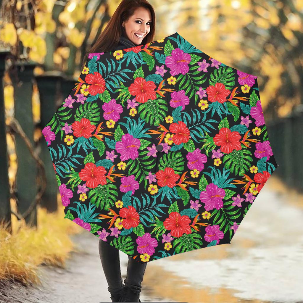 Colorful Hibiscus Flowers Pattern Print Foldable Umbrella