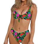 Colorful Hibiscus Flowers Pattern Print Front Bow Tie Bikini
