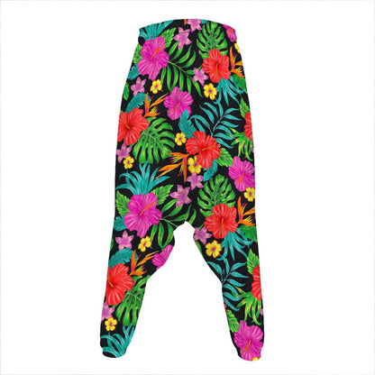 Colorful Hibiscus Flowers Pattern Print Hammer Pants