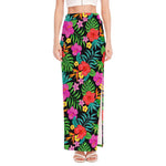Colorful Hibiscus Flowers Pattern Print High Slit Maxi Skirt