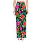 Colorful Hibiscus Flowers Pattern Print High Slit Maxi Skirt