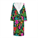 Colorful Hibiscus Flowers Pattern Print Hooded Bathrobe