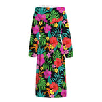 Colorful Hibiscus Flowers Pattern Print Hooded Bathrobe