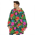 Colorful Hibiscus Flowers Pattern Print Hoodie Blanket