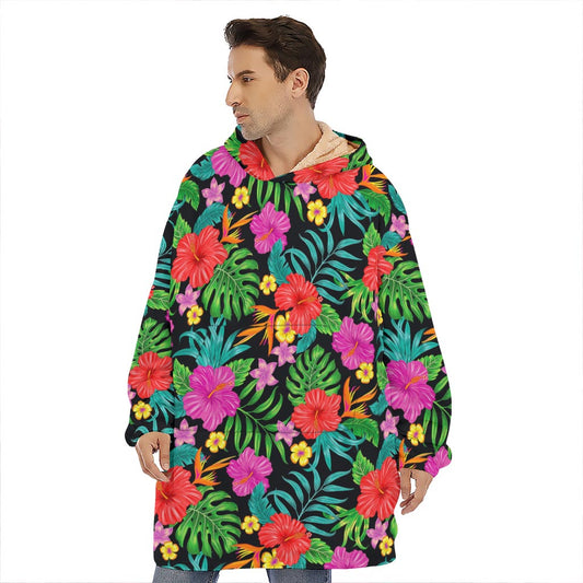 Colorful Hibiscus Flowers Pattern Print Hoodie Blanket