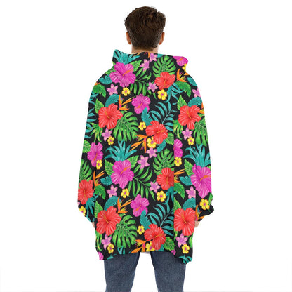 Colorful Hibiscus Flowers Pattern Print Hoodie Blanket