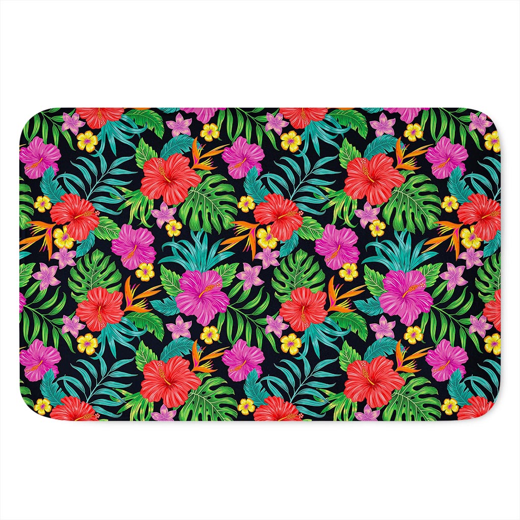 Colorful Hibiscus Flowers Pattern Print Indoor Door Mat