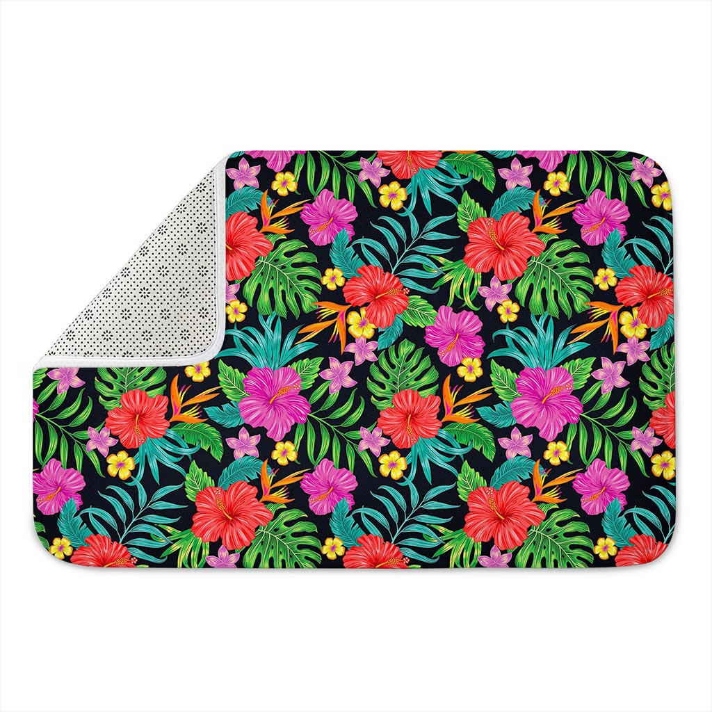 Colorful Hibiscus Flowers Pattern Print Indoor Door Mat