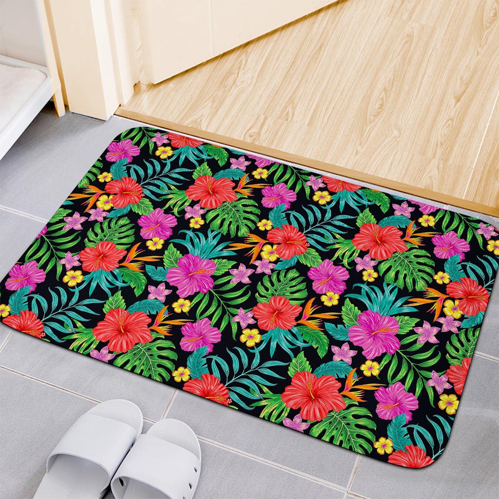 Colorful Hibiscus Flowers Pattern Print Indoor Door Mat