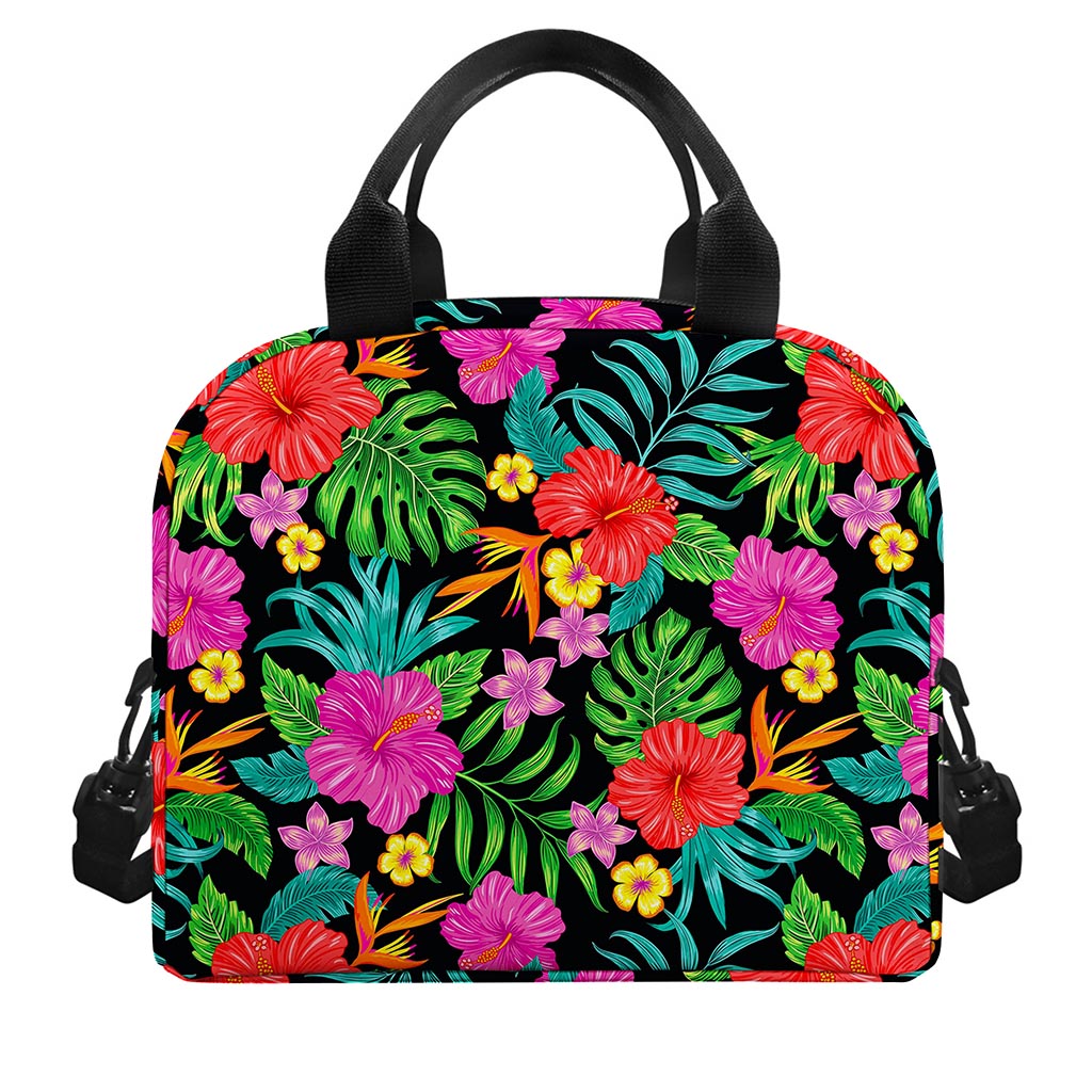 Colorful Hibiscus Flowers Pattern Print Insulated Lunch Bag