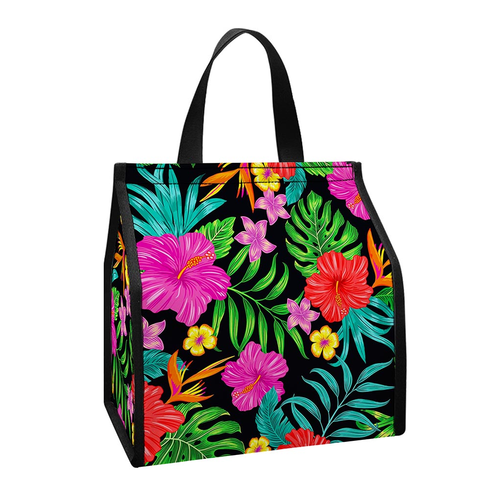 Colorful Hibiscus Flowers Pattern Print Insulated Lunch Tote
