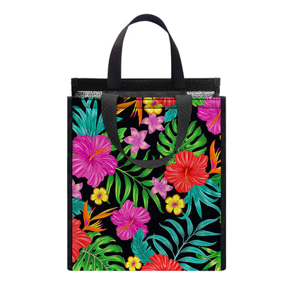 Colorful Hibiscus Flowers Pattern Print Insulated Lunch Tote