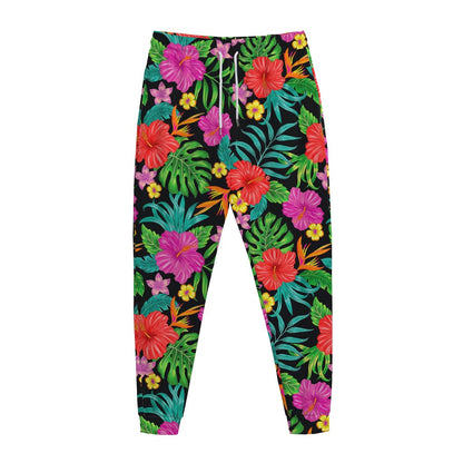 Colorful Hibiscus Flowers Pattern Print Jogger Pants