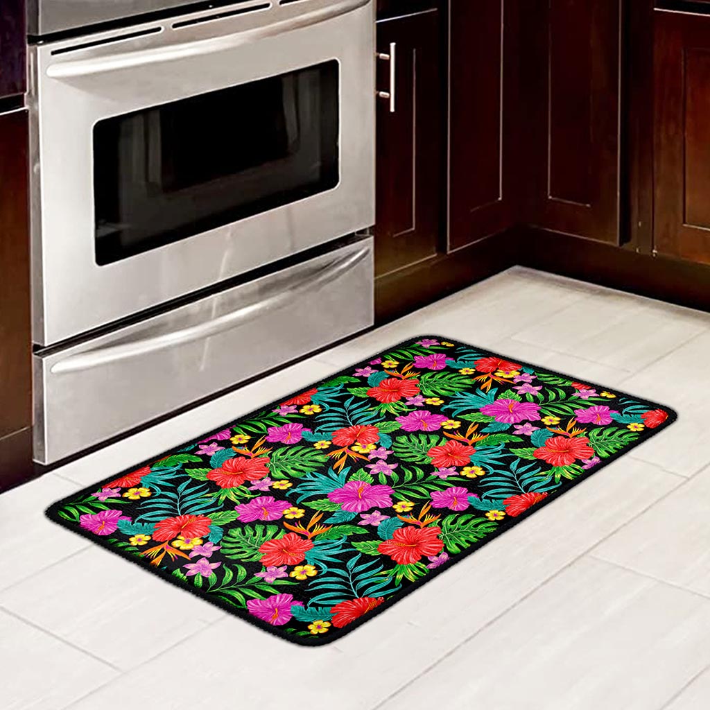 Colorful Hibiscus Flowers Pattern Print Kitchen Mat
