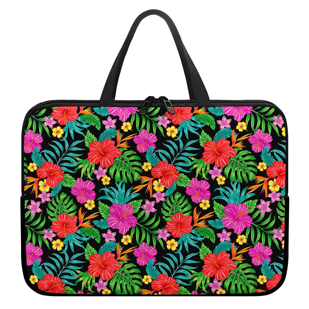 Colorful Hibiscus Flowers Pattern Print Laptop Sleeve With Handle