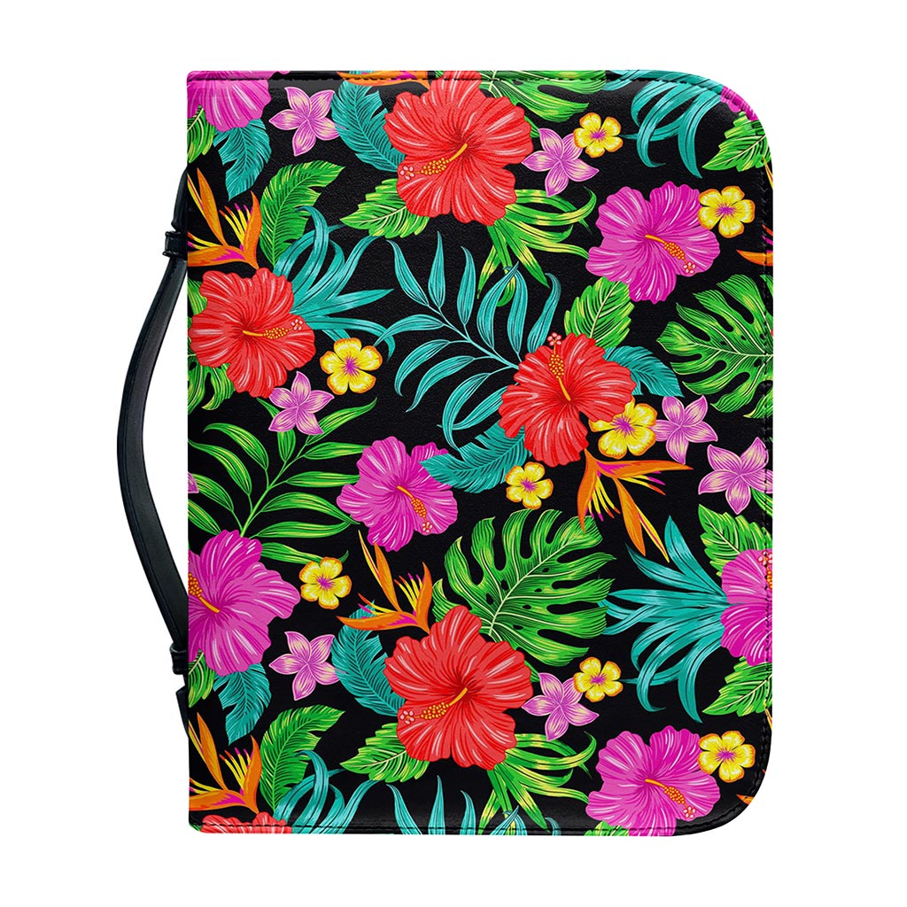 Colorful Hibiscus Flowers Pattern Print Leather Bible Cover