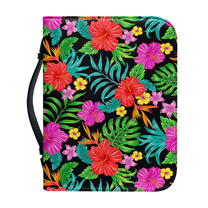 Colorful Hibiscus Flowers Pattern Print Leather Bible Cover