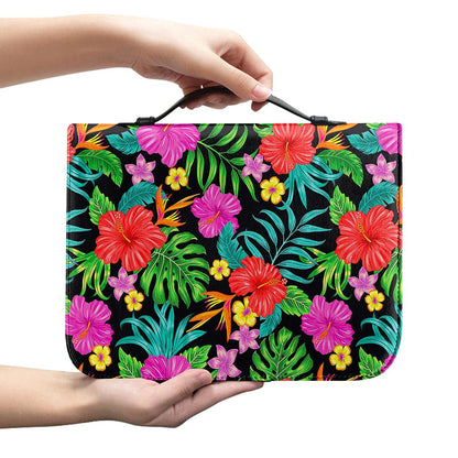 Colorful Hibiscus Flowers Pattern Print Leather Bible Cover