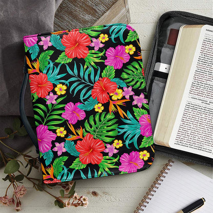 Colorful Hibiscus Flowers Pattern Print Leather Bible Cover