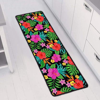 Colorful Hibiscus Flowers Pattern Print Long Kitchen Mat
