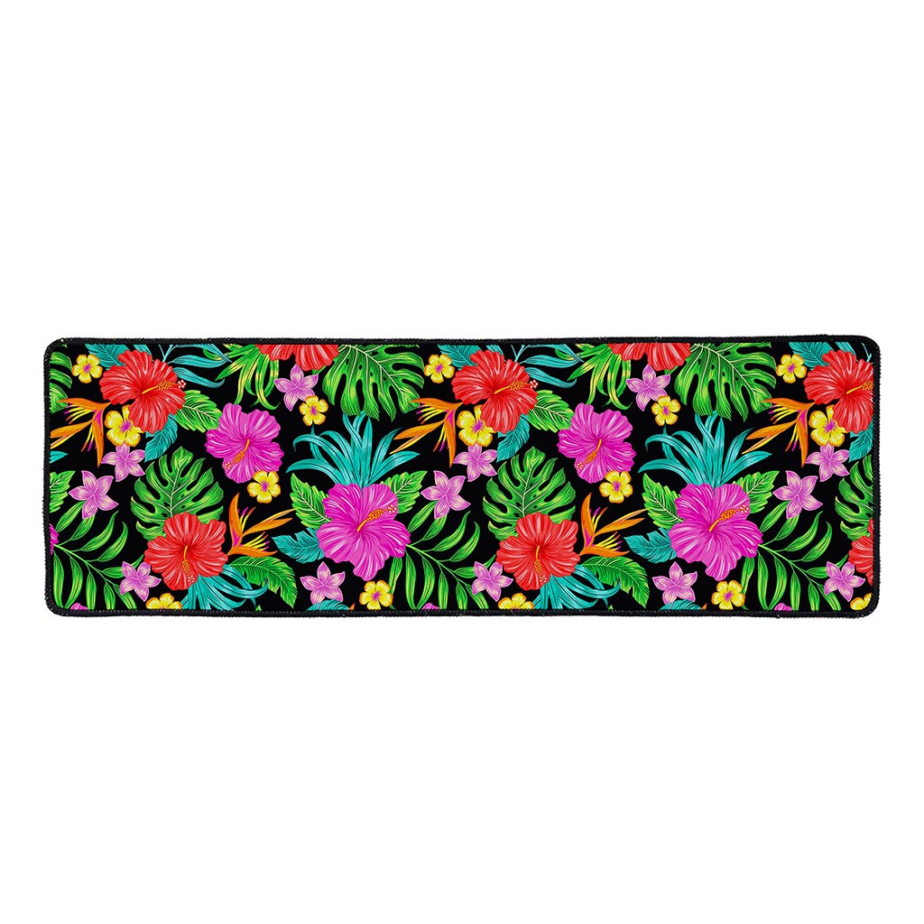 Colorful Hibiscus Flowers Pattern Print Long Kitchen Mat