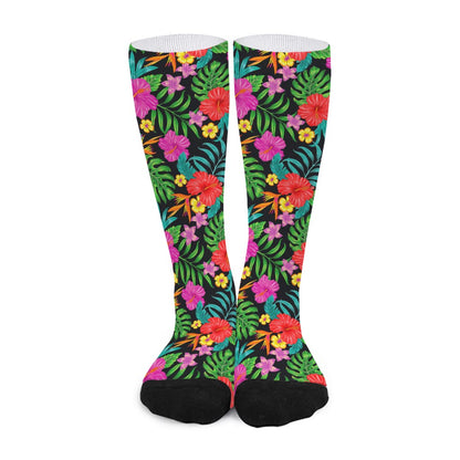 Colorful Hibiscus Flowers Pattern Print Long Socks