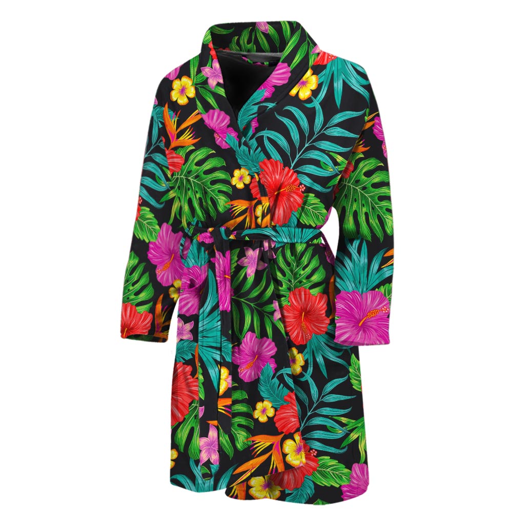 Colorful Hibiscus Flowers Pattern Print Men's Bathrobe