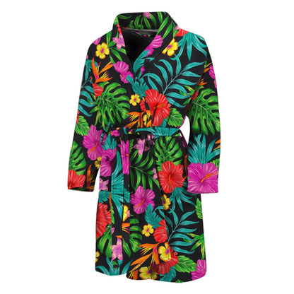 Colorful Hibiscus Flowers Pattern Print Men's Bathrobe