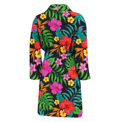 Colorful Hibiscus Flowers Pattern Print Men's Bathrobe