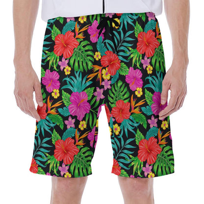 Colorful Hibiscus Flowers Pattern Print Men's Beach Shorts