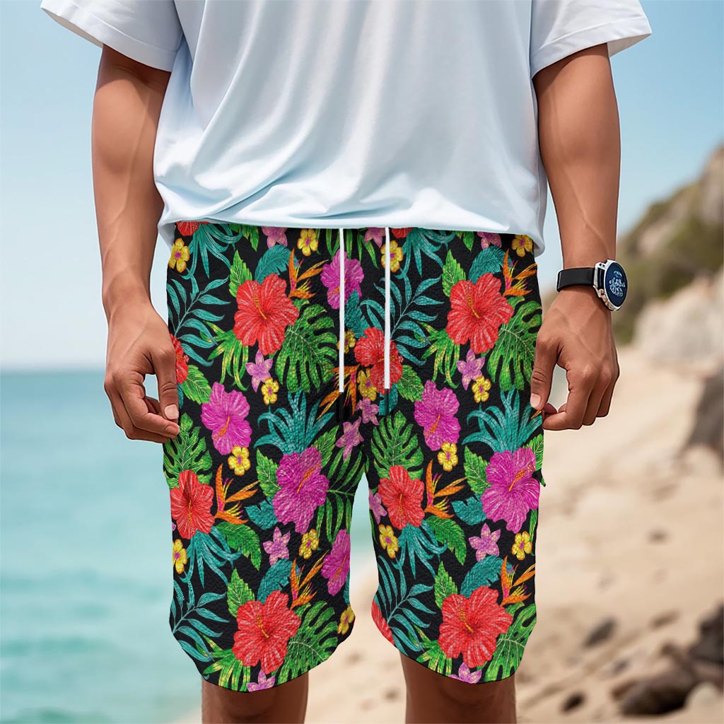 Colorful Hibiscus Flowers Pattern Print Men's Cargo Shorts