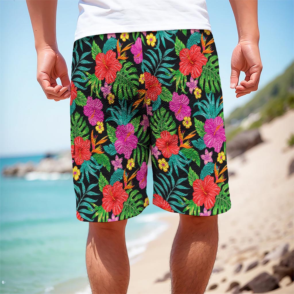 Colorful Hibiscus Flowers Pattern Print Men's Cargo Shorts