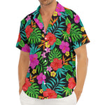 Colorful Hibiscus Flowers Pattern Print Men's Deep V-Neck Shirt