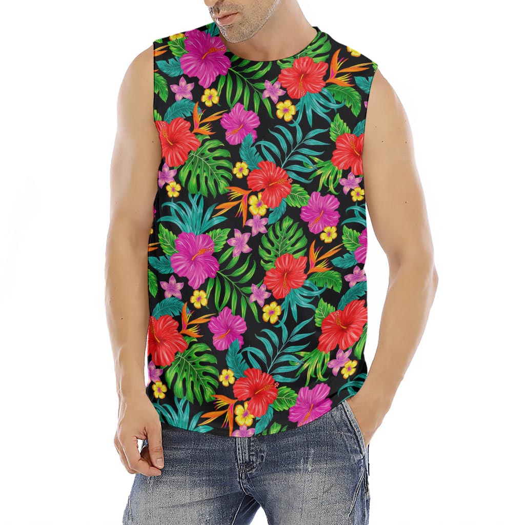 Colorful Hibiscus Flowers Pattern Print Men's Fitness Tank Top