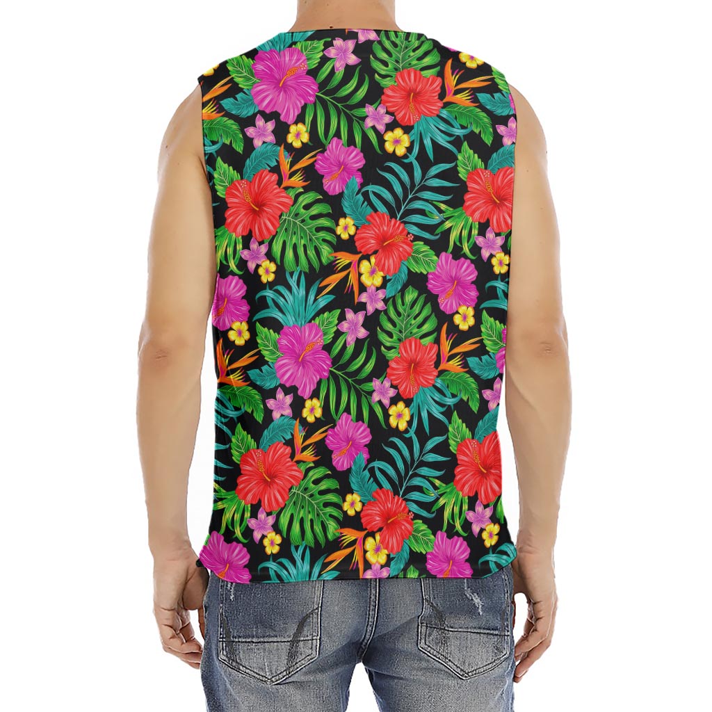 Colorful Hibiscus Flowers Pattern Print Men's Fitness Tank Top