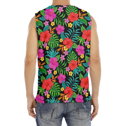 Colorful Hibiscus Flowers Pattern Print Men's Fitness Tank Top