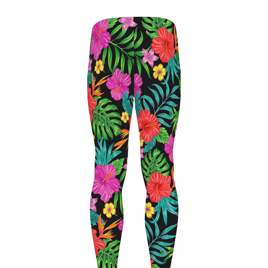 Colorful Hibiscus Flowers Pattern Print Men's leggings